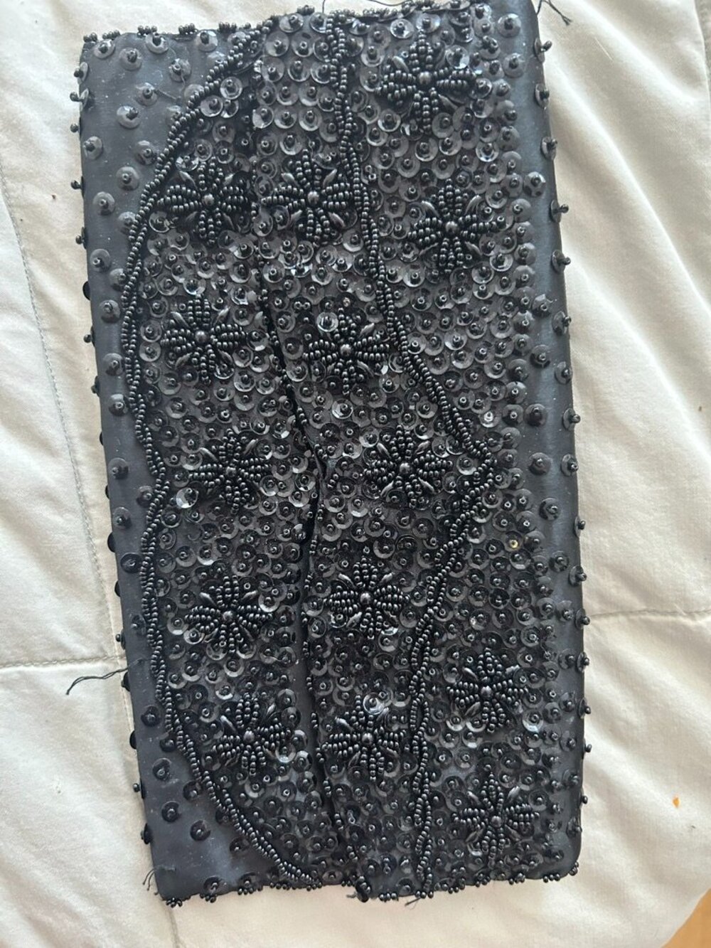 Vintage Black Clutch Purse; Sequins & Beads; 1970s; Handmade in Hong Kong